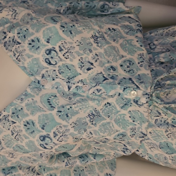 MARGAUX RIVIERA Aqua Patterned Short Sleeve V-Neck Blouson Shirt Dress - Picture 6 of 11